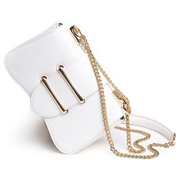Handbags - White Vegan Leather Chain Shoulder Handbag Crossbody Bag Purse